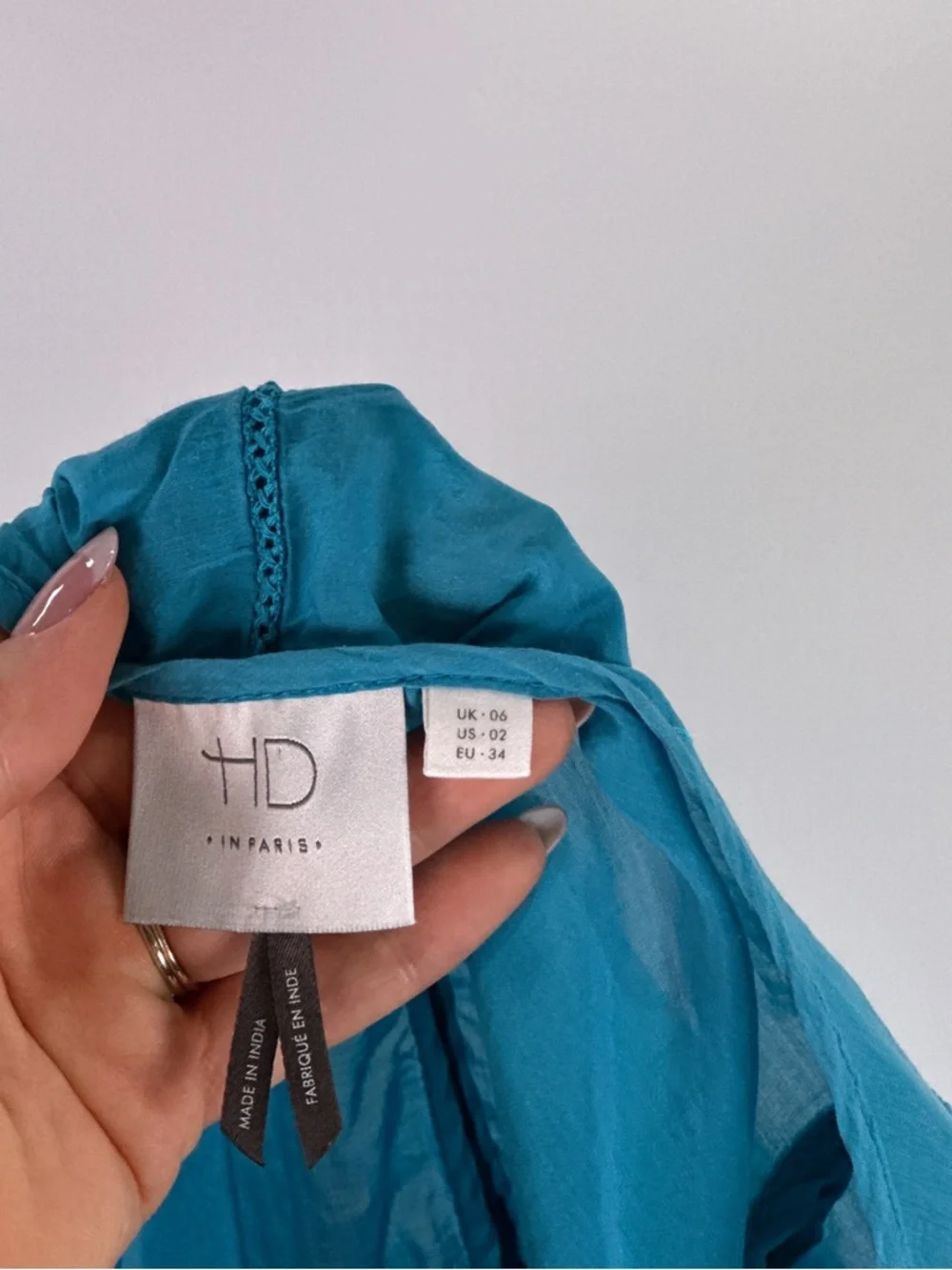 Anthropologie HD in Paris Stone Harbor Teal Silk Cotton Crochet Tunic Dress 2 - Picture 6 of 9